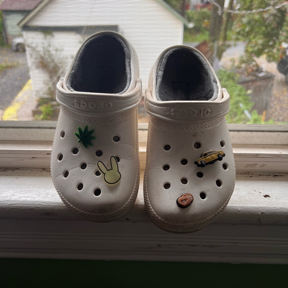 White Lined Crocs